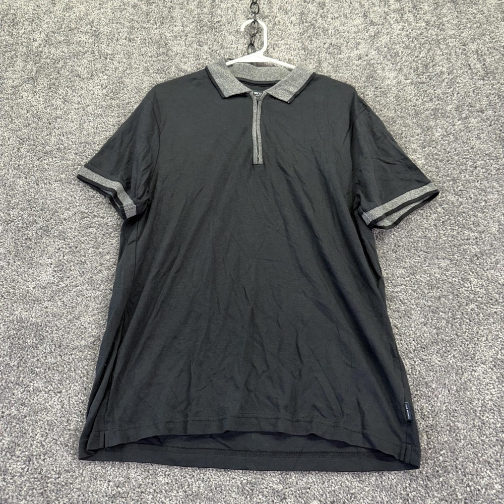 Kenneth Cole New York Polo Shirt Mens Medium Black Knit Zip Collar Casual